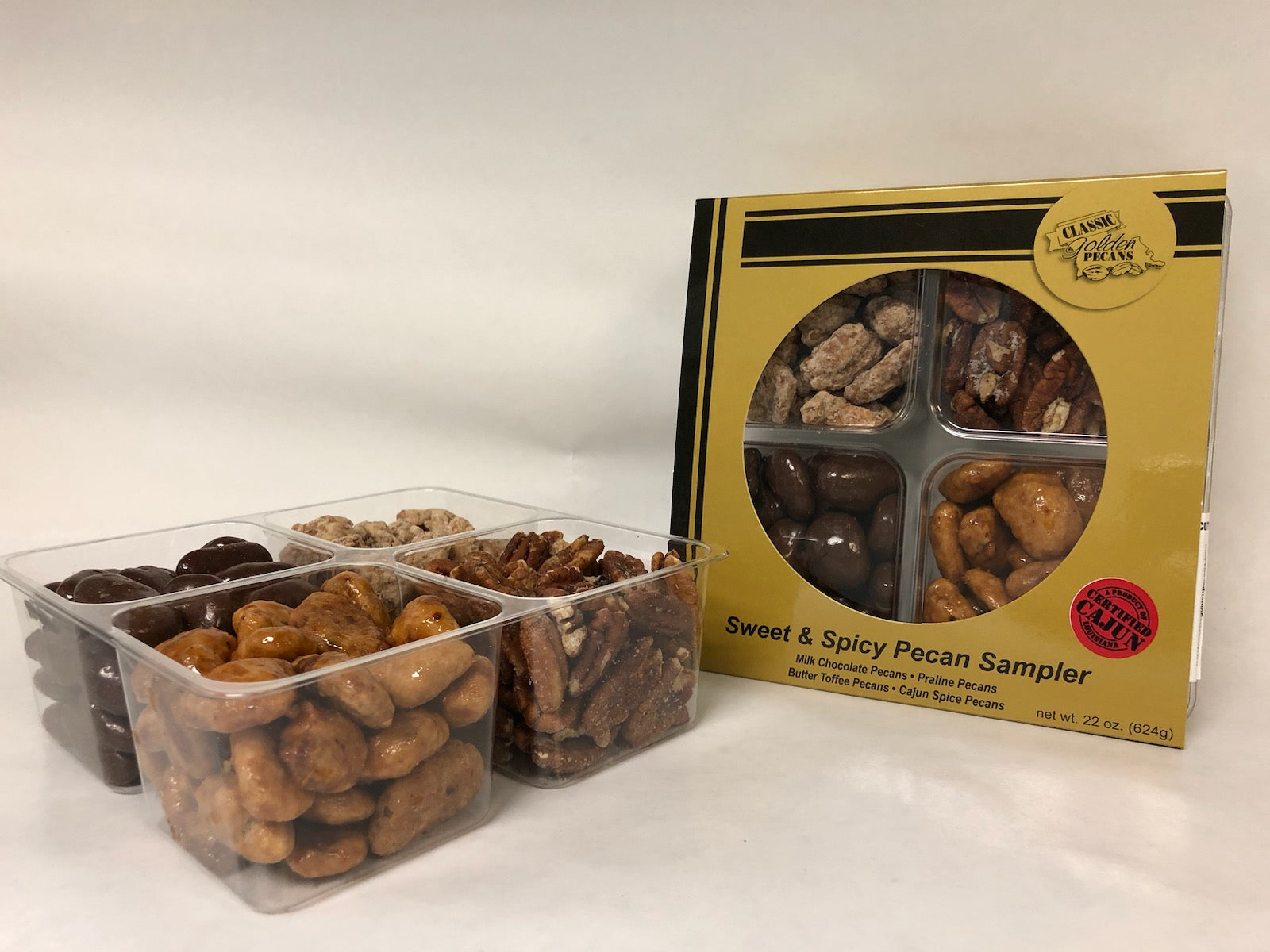 Sweet and SPICY Pecan Sampler – Classic Golden Pecans